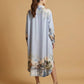 Long satin landscape print dress – KD6120VS-32: Navy Blue