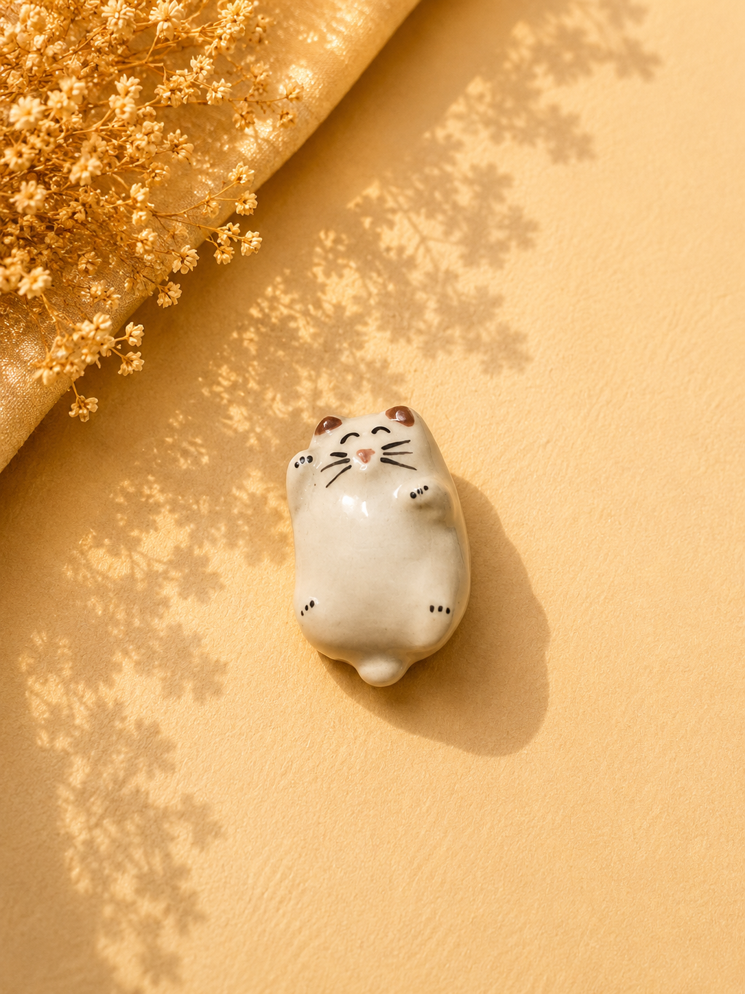 Happy Chubby Cat Ceramic Brooch