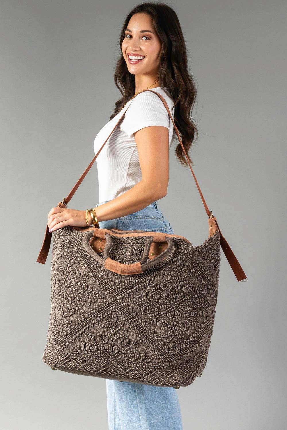 Brown Vintage Inspired Textured Tote