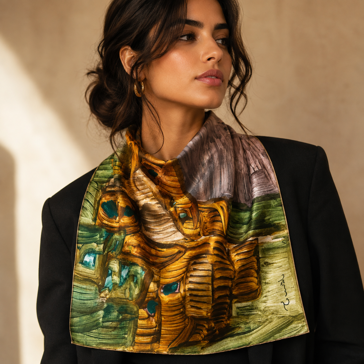 Golden Village Abstract Art Scarf