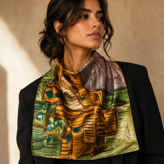Golden Village Abstract Art Scarf