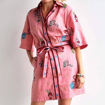 Casual fashion linen temperament shirt dress