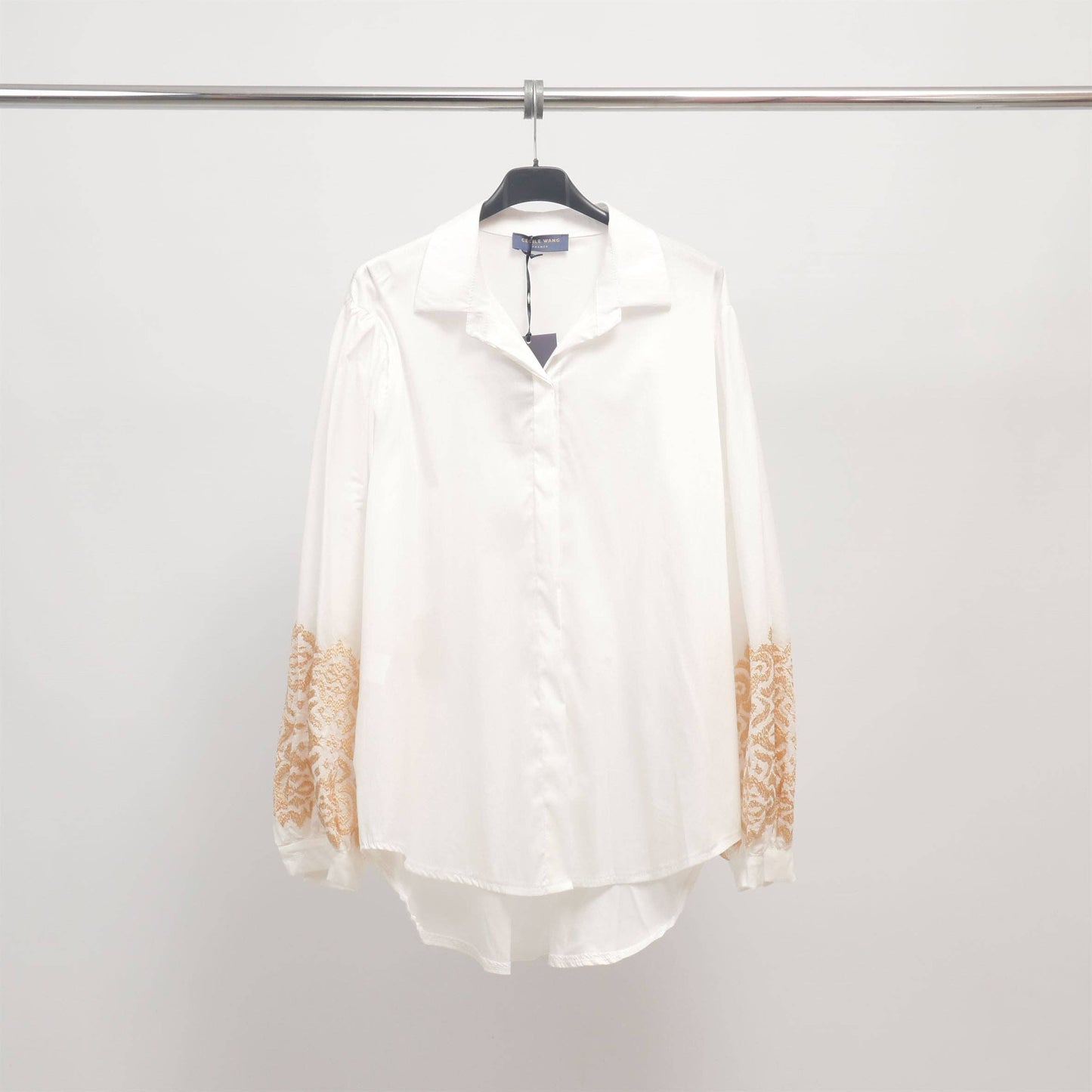 Embroidered sleeve cotton shirt