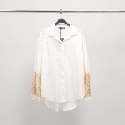 Embroidered sleeve cotton shirt