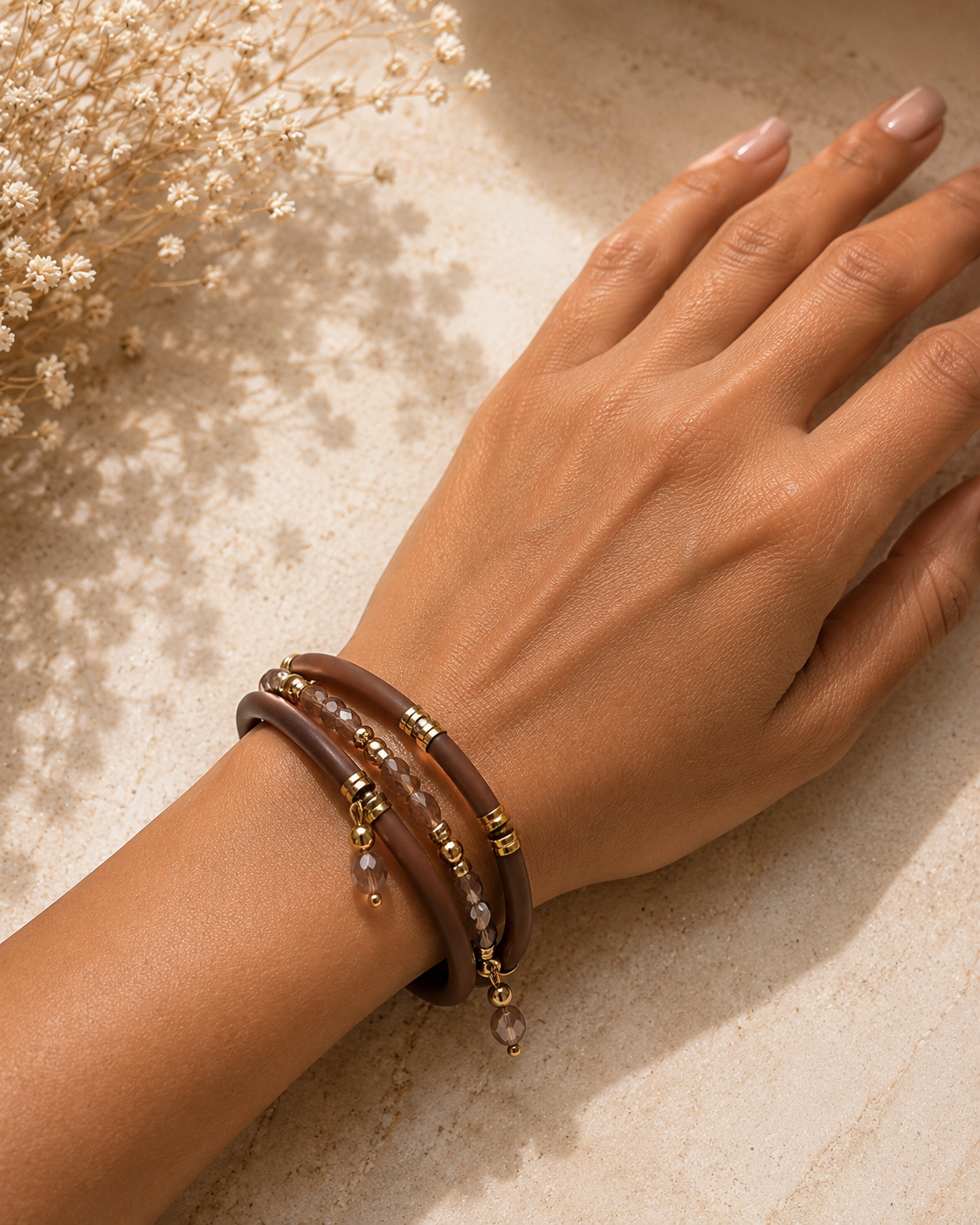 Mocha Glow Multi-Strand Wrap Bracelet