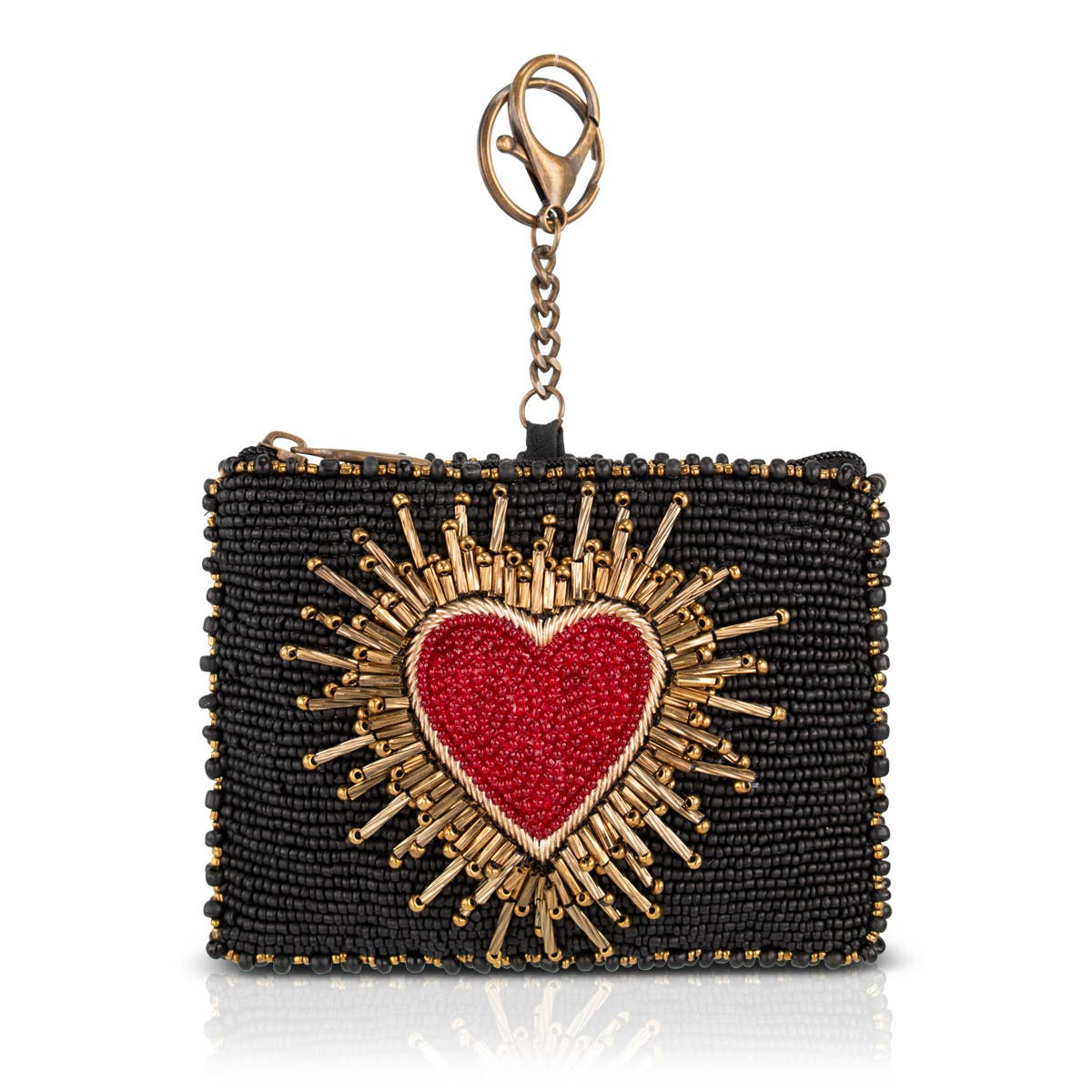 Affection beaded black coin purse with red heart