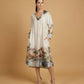 Long satin landscape print dress – KD6120VS-32: Navy Blue