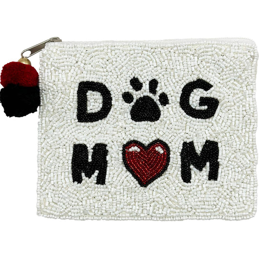 DOG MOM BLACK BEADED COIN POUCH