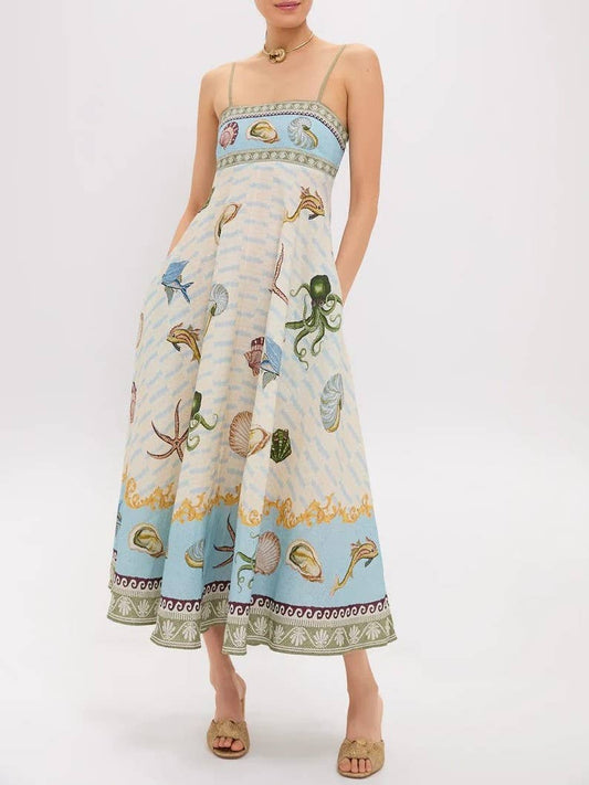 Sciacca Marine life printed Swing Style strappy sundress