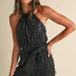 Feather Sequin Jumpsuit: Black