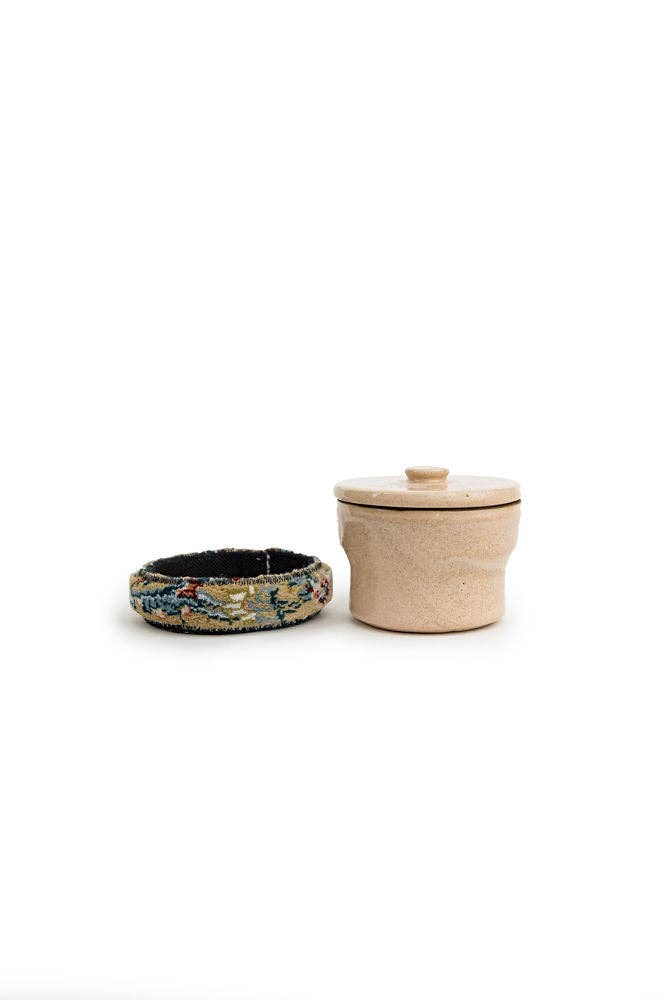 Ceramic And Kilim Canister: Beige