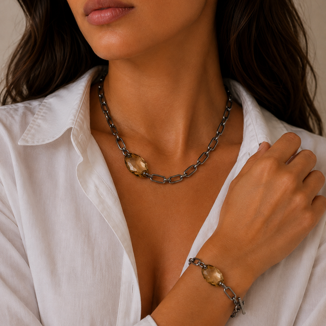 Champagne Crystal Link Necklace