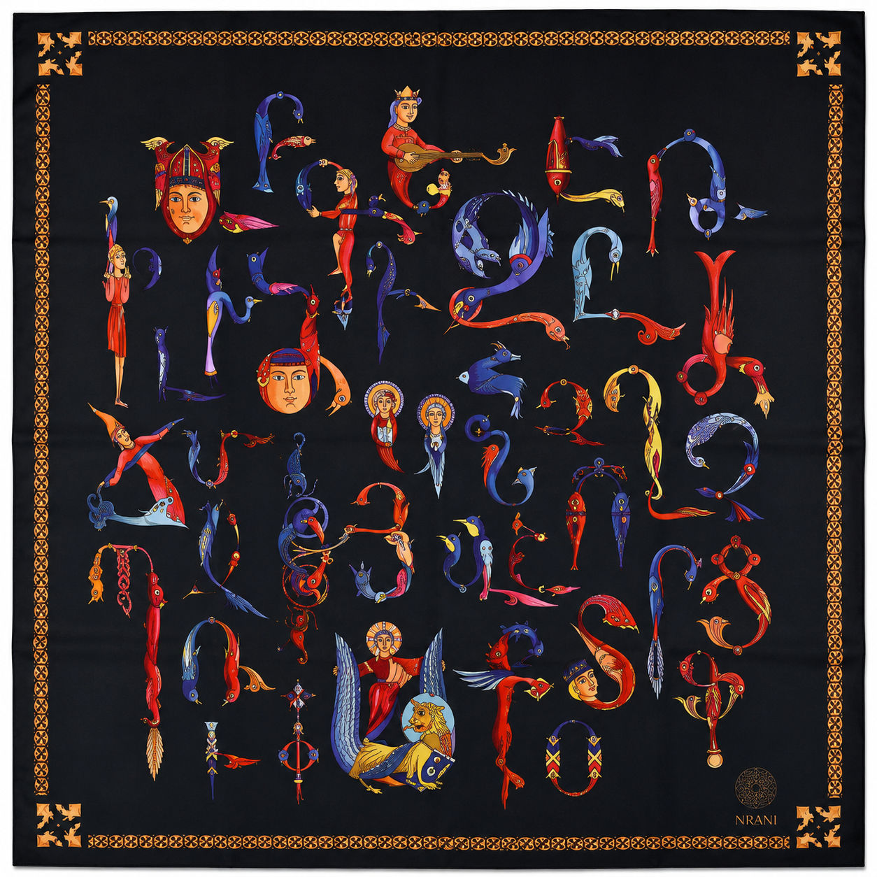 Trchnagir Armenian Alphabet Poly Silk Scarf 6