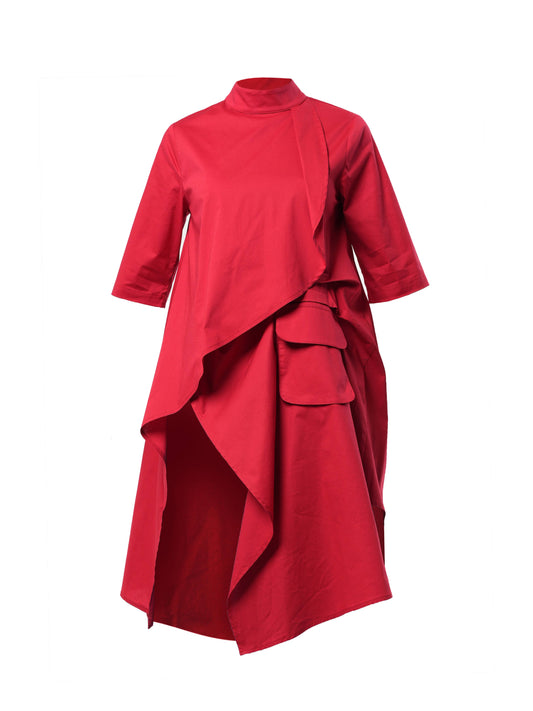 Asymmetric Tunic Shirt In Red: Red / XL