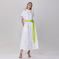 Minimalist shirt dress and contrasting belt: White