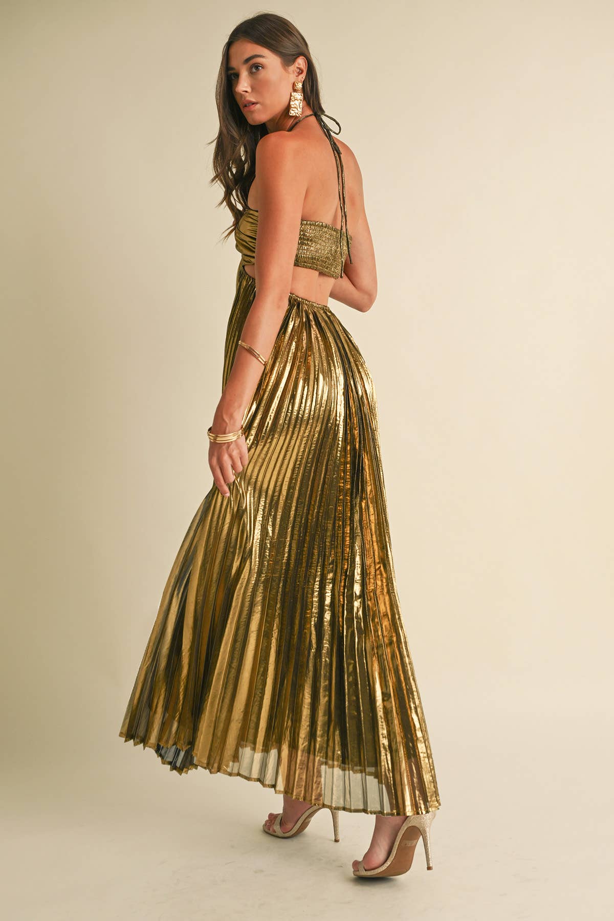 Metallic Pleat Maxi Dress