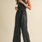 Feather Sequin Jumpsuit: Black