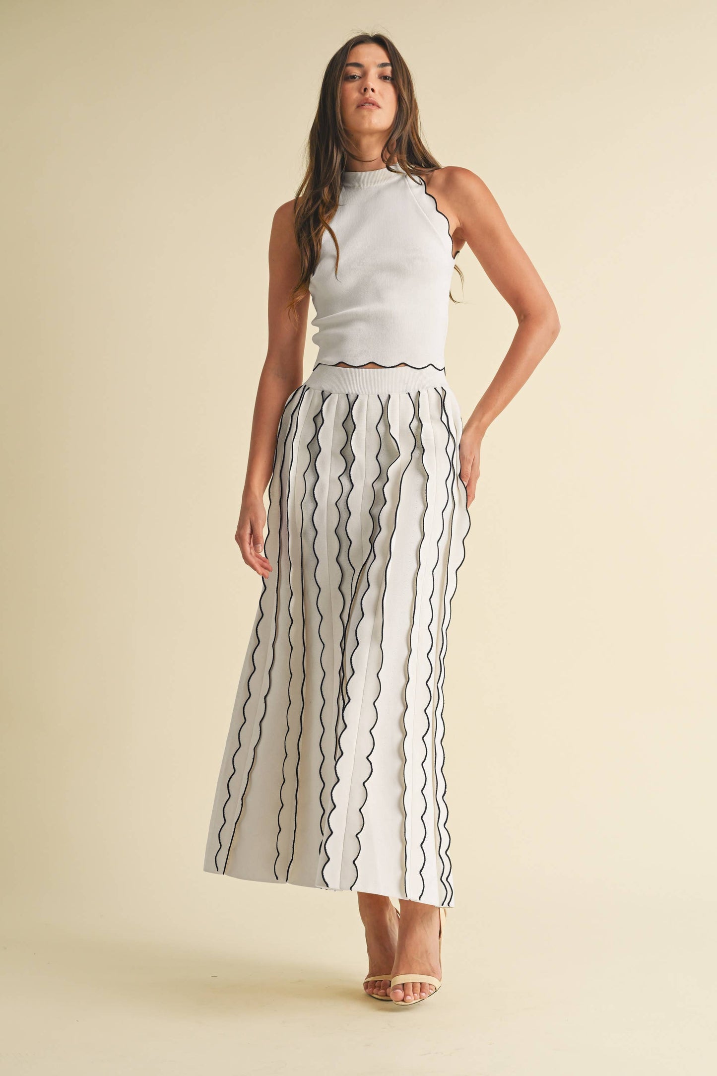 Pleated Sweater Knit Maxi Skirt