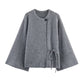 Asymmetrical Tie-Front Cape Jacket: GREY