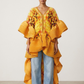 Plissé Ruffle Kimono Top – High Low Statement Tunic Dress: Brown