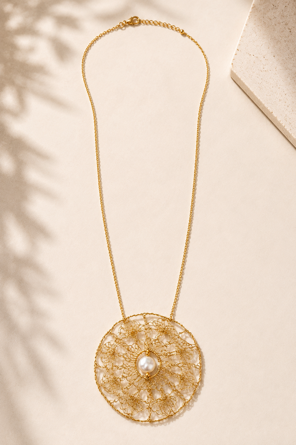 Golden Bloom Freshwater Pearl Pendant Necklace