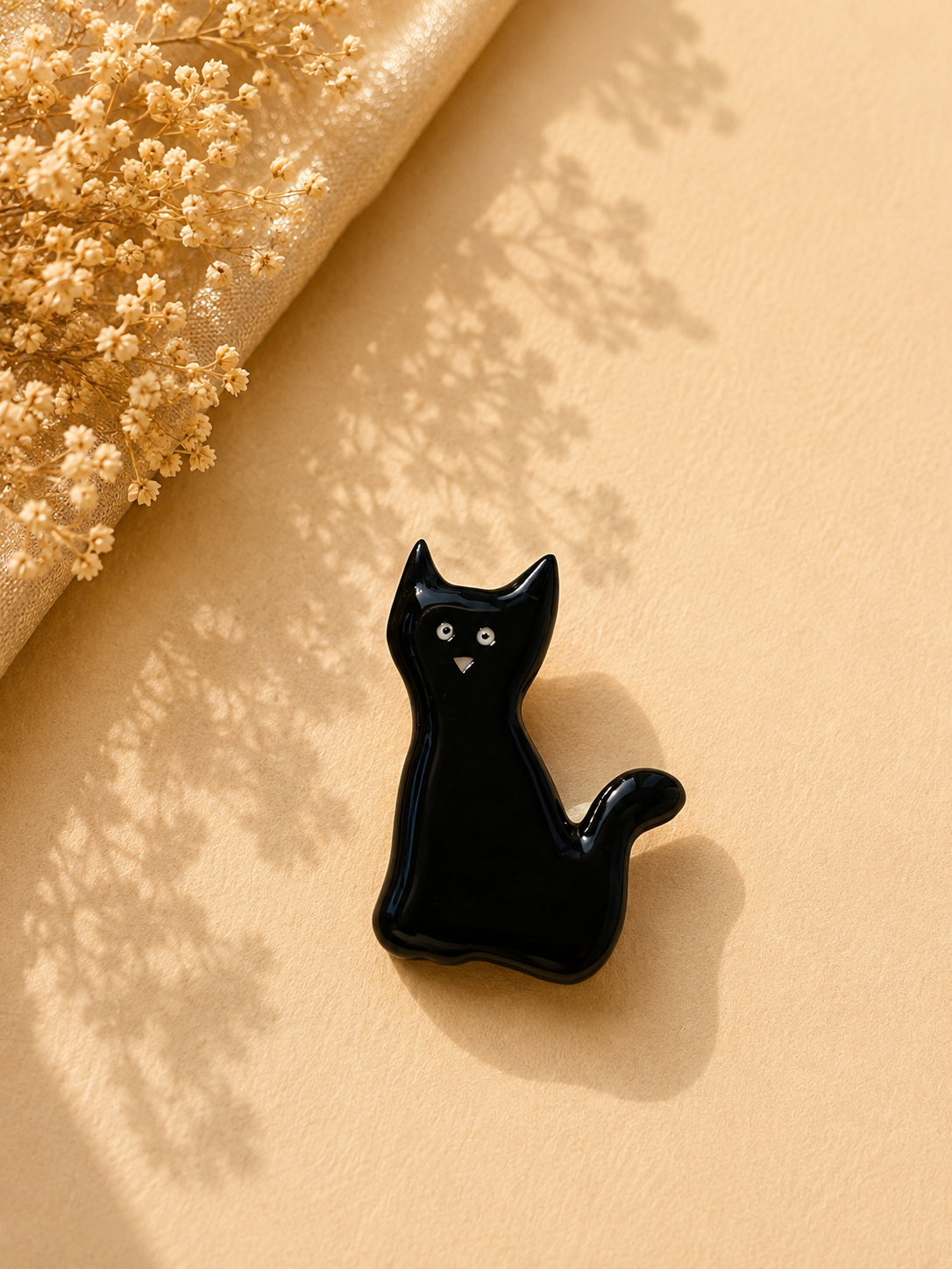 Midnight Black Cat Ceramic Brooch