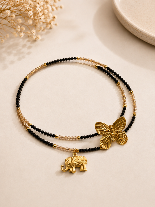 Golden Butterfly & Elephant Layered Necklace