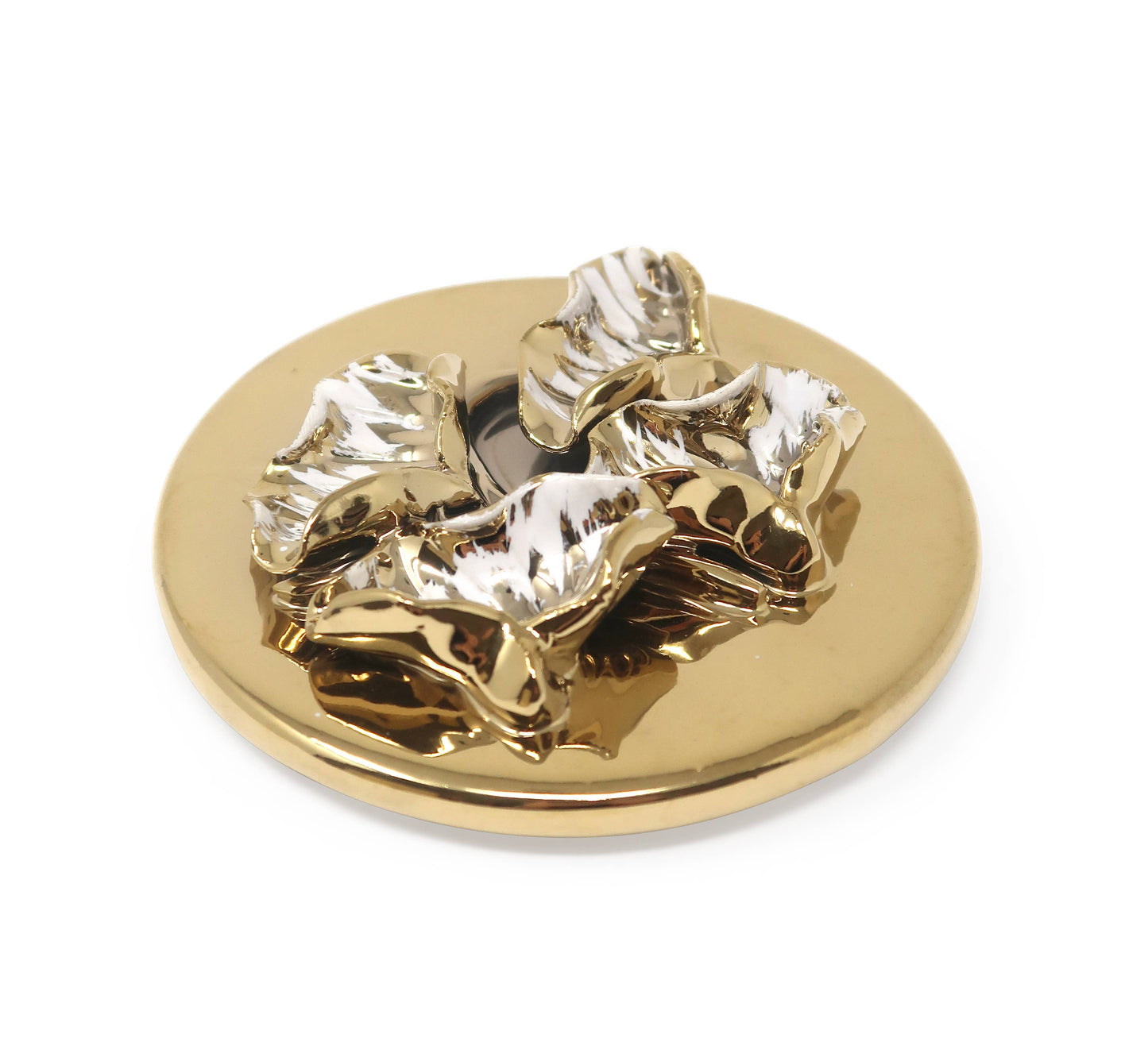 Round Gold Decorative Box With Flower Design Lid: Side Flower