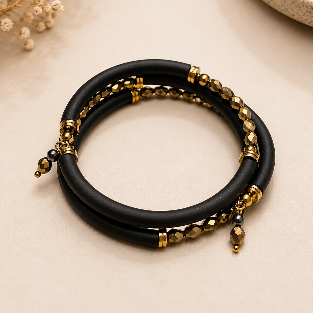 Black & Gold Multi-Strand Wrap Bracelet