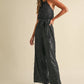 Feather Sequin Jumpsuit: Black