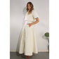 BOW EMBLLISHED TEXTURED TOP AND SKIRTS SET: OFF WHITE