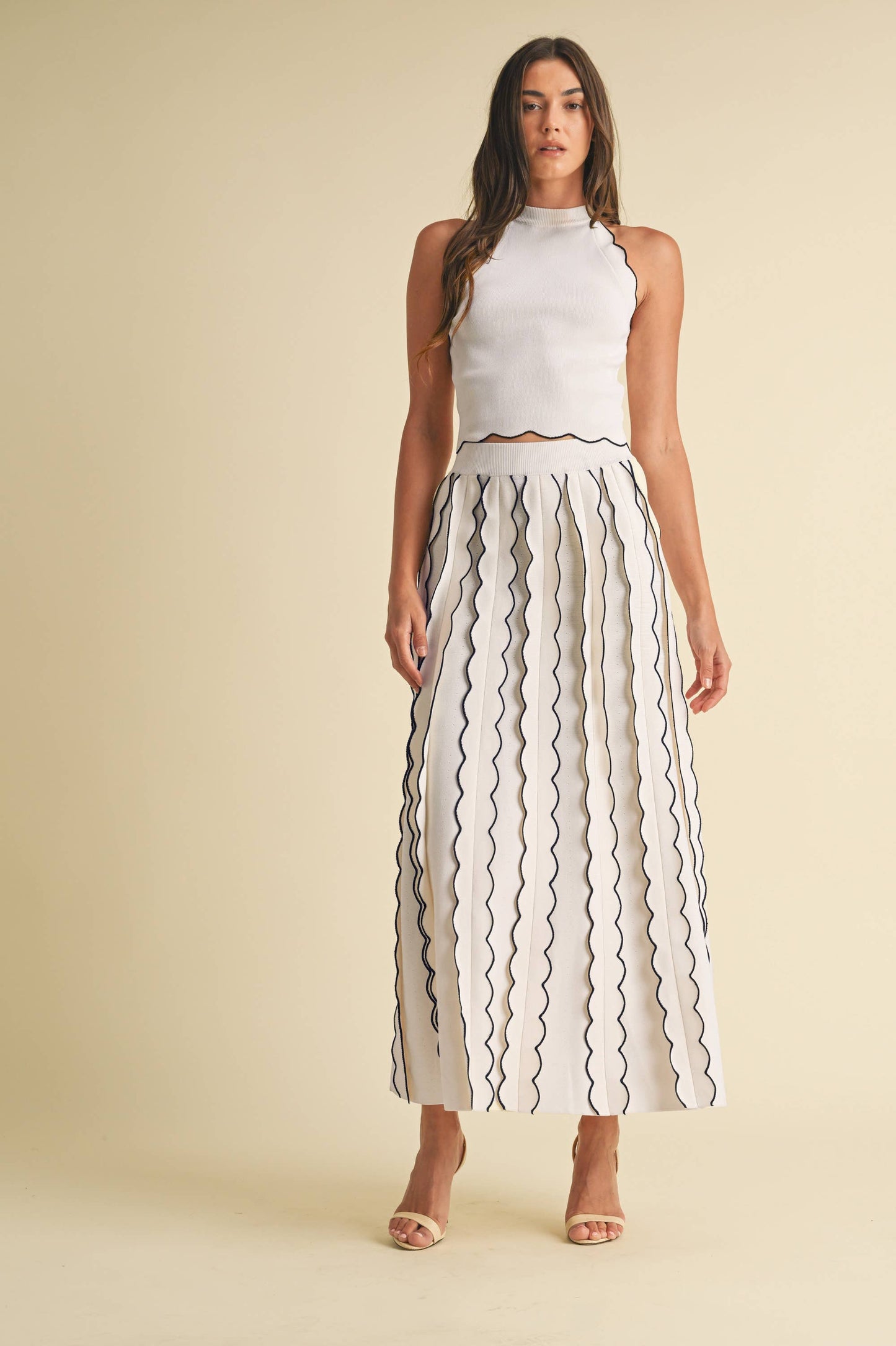 Pleated Sweater Knit Maxi Skirt