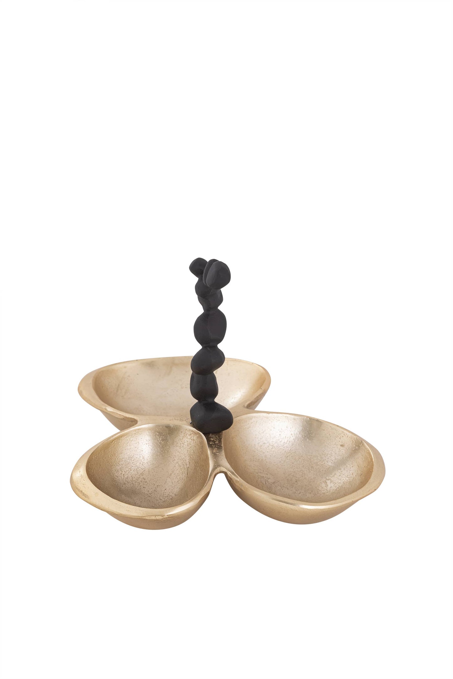 Gold 3 Bowl Relish Dish with Black Handle and Pebble Design