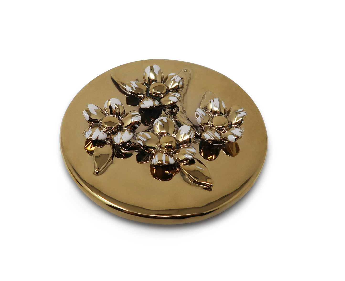 Round Gold Decorative Box With Flower Design Lid: Side Flower