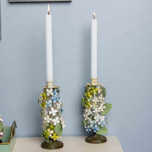 Dainty Metal Hydrangea Candle Holder Set
