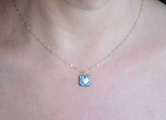 Mixed metal square pendant heart necklace