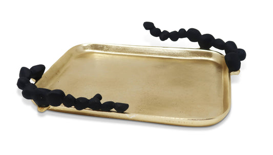 Gold Oblong Tray with Black Pebble Design