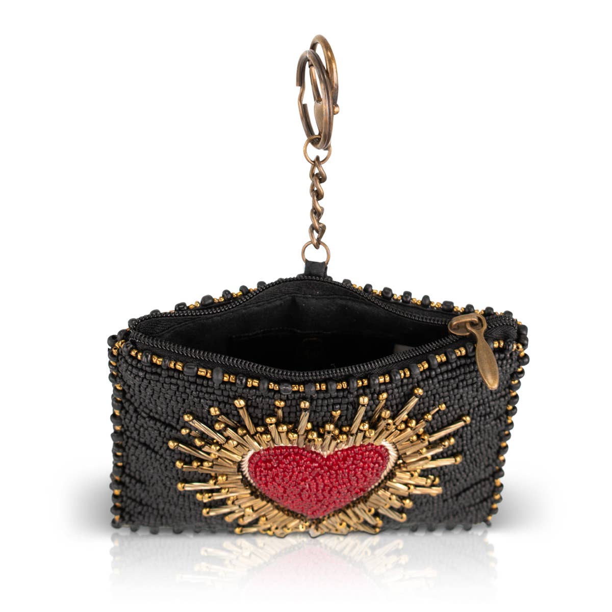 Affection beaded black coin purse with red heart