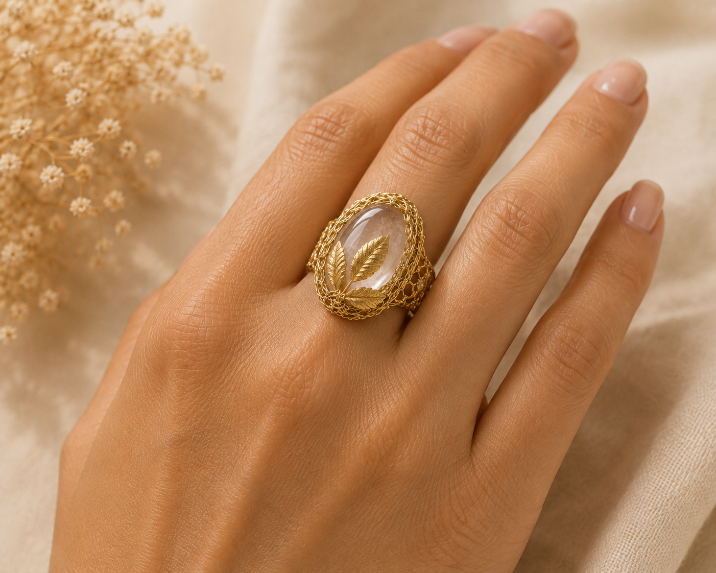 Clear Jasper Botanical Statement Ring