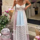 Floral sheer mesh lace patchwork halter maxi flare dress: Floral
