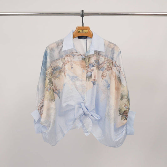 Tunic in printed Tencel and silk : Blue ciel