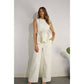 CROCHET LACE RUFFLE TOP AND PANTS SET: OFF WHITE