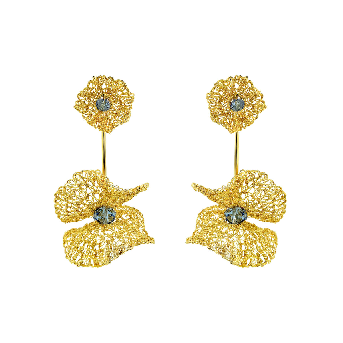Blue & Gold Nalu Maxi Dangle Handmade Crochet Earrings