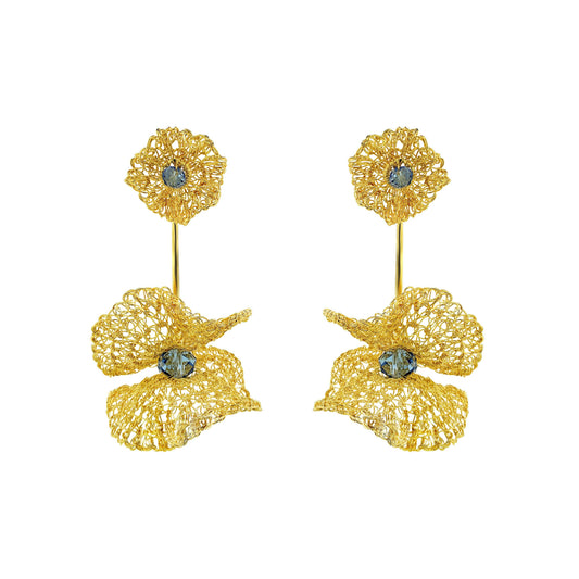 Blue & Gold Nalu Maxi Dangle Handmade Crochet Earrings
