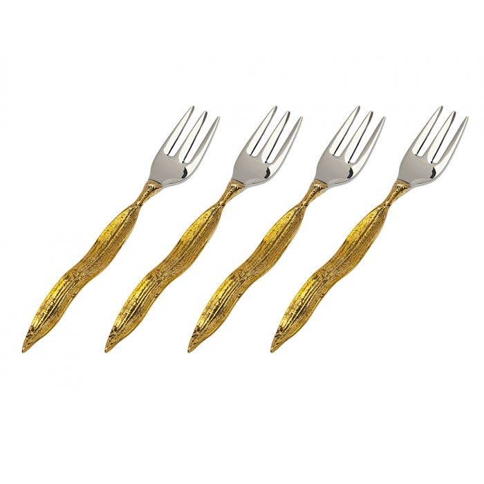 Crumpled Leaf Set of Four Dessert /Appetizer Forks: Stainless Steel