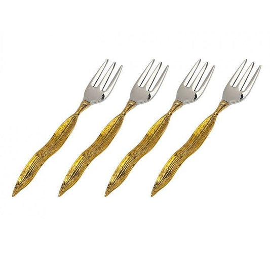 Crumpled Leaf Set of Four Dessert /Appetizer Forks: Stainless Steel