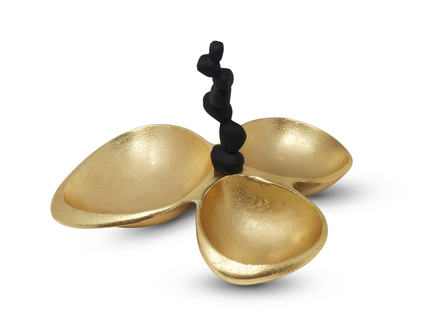 Gold 3 Bowl Relish Dish with Black Handle and Pebble Design