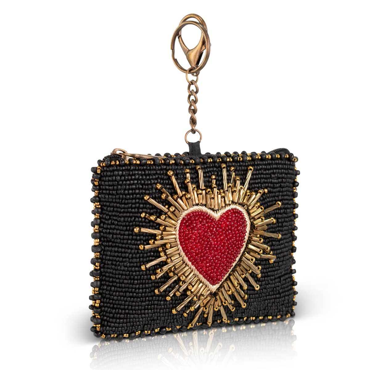 Affection beaded black coin purse with red heart