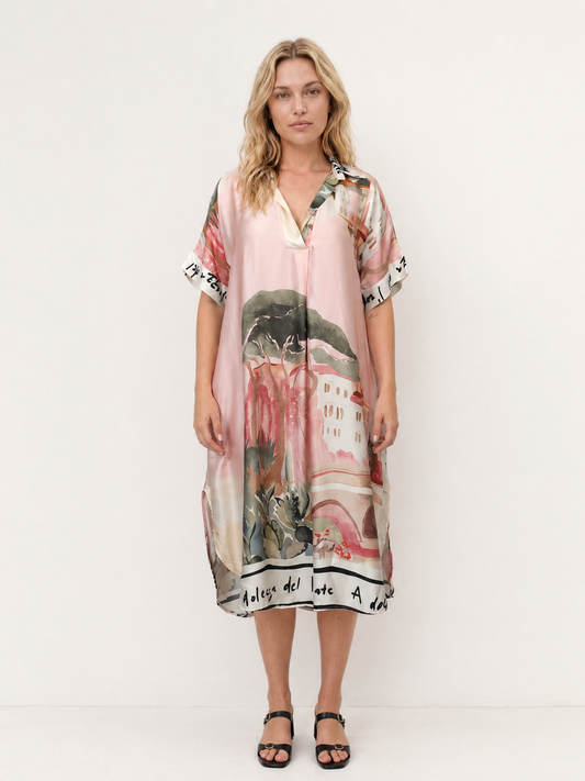 Printed satin dress : Pink