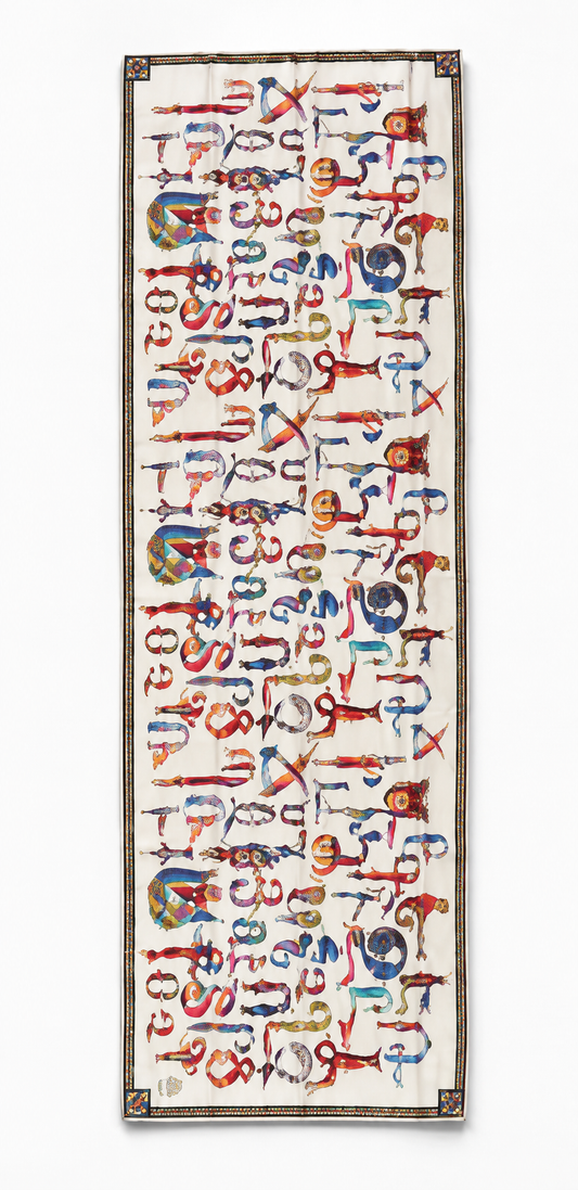 Trchnagir Armenian Alphabet Poly Silk Scarf White